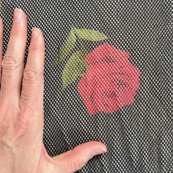 Vintage Rose Print Mesh Tee, 1990s Black & Red Fishnet Top by Hanky Panky, Sz L - Picture 13 of 15